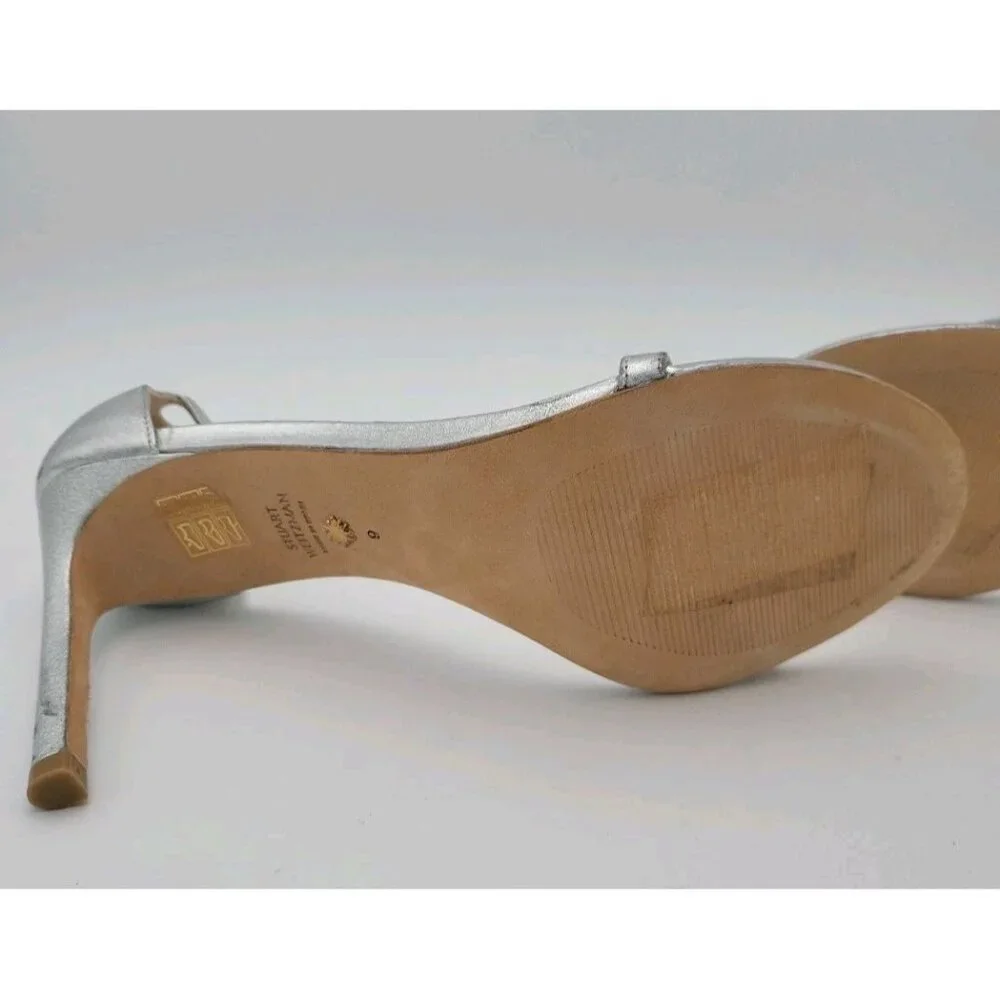 Stuart Weitzman Silver 9 Women Nudist Song‎ New With Some Scuffing 4 Inch Heel